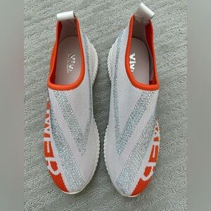 NWOT-Fashion slip on Sneakers, Orange and white with sparkle beading, 9